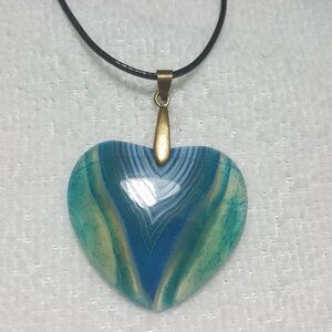Onyx Stripe Agate Gemstone Heart Shape Pendant Necklace